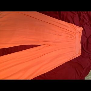 Coral rayon palazzo pants with belt loops